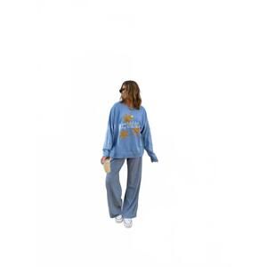 NEW ETTA & EAST grateful for every little thing sweatshirt in light blue